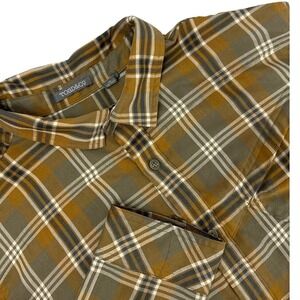 Toad & Co Mens Large Button Down Plaid Shirt Brown Hiking Outdoors‎ Fall